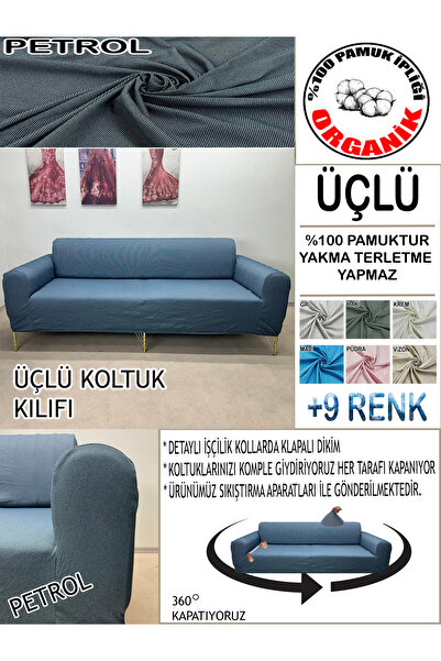 İLYEVTEKSTİLİ 100% Cotton Honeycomb Textured Fabric 1 Piece Three-Seat Sofa C...
