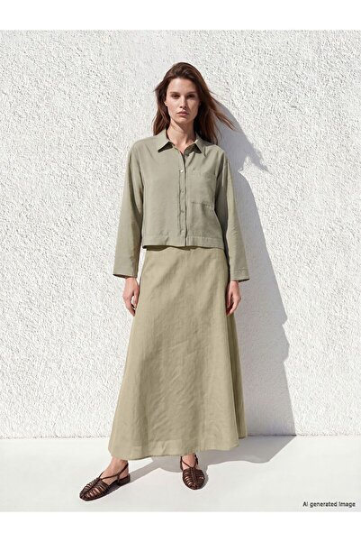 LC Waikiki Lcw Modest High Waist A-Line Flared Skirt