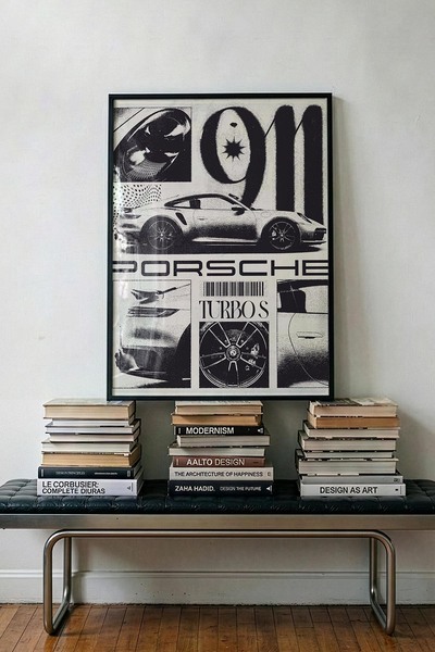 TabloRosa Siyah Çerçeveli Modern Dekoratif Poster Tablo – Porsche 911 | Araba...