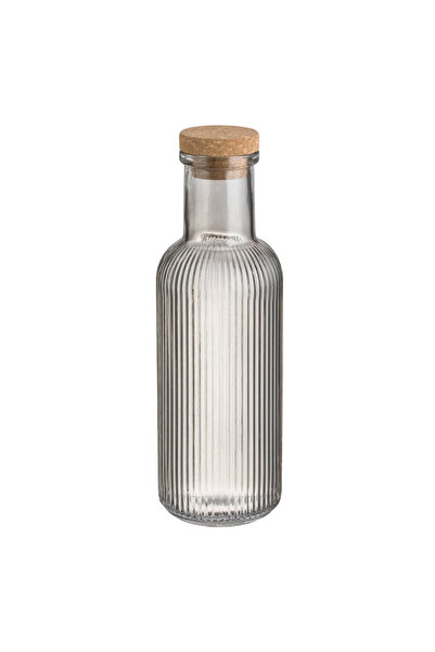 Zumzeria Transparent Smoke Bottle with Striped Design & Cork Lid for Water 1L