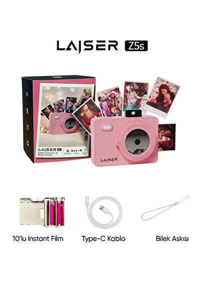 Laiser Z5s İnstant Kamera ve Fotoğraf Yazıcısı - Şipşak Fotoğraf Makinesi -Pembe