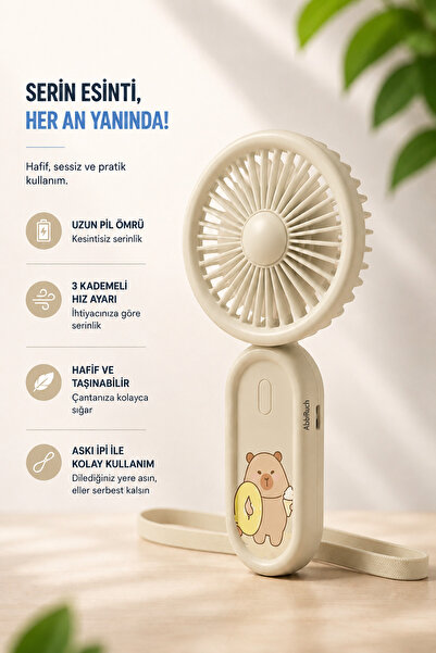 Abbruch Şarjlı Çocuk El Fanı Boyun Askılı Taşınabilir Mini Vantilatör 3 Kademeli