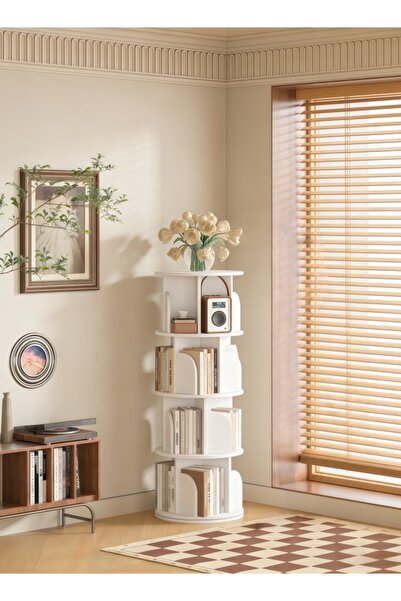 Bojasmiial 360° Rotating Bookshelf, Large Capacity Storage Shelf, Corner Cyli...
