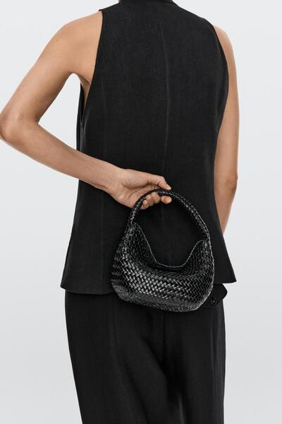 Massimo Dutti Mini örgülü napa deri çanta