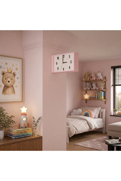 Fibrika Store Retro Station Duvar Saati - Minimalist Tasarım PEMBE