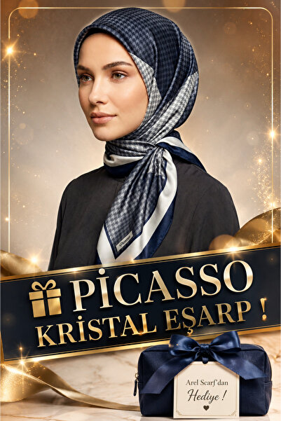 Picasso Silk-Look Navy Blue Crystal Scarf – Twill Stylish Design 90X90