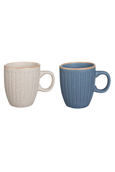Zumzeria Beige Blue Ceramic Cup Set with Splash Pattern 170ml - 2pcs