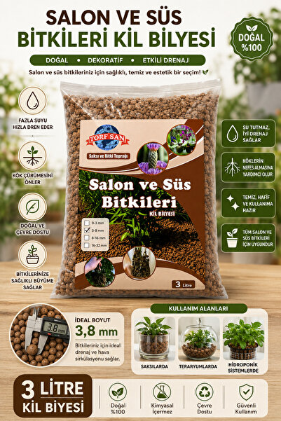 TORFSAN Kil Bilyesi 3 Litre Vitaminli Kil Bilyesi 3-8mm Orkide Salon Süs Bitk...