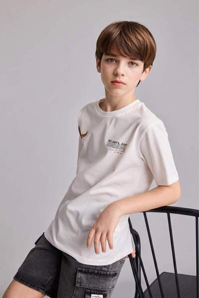 DeFacto Νέο μπλουζάκι με κοντό μανίκι με στάμπα Crew Neck για αγόρια H6362A826HS