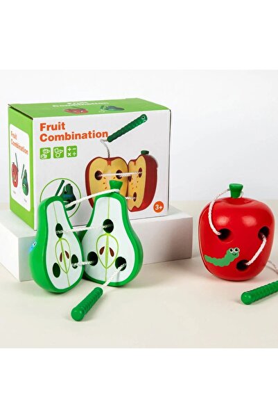 sallma Joc educativ Montessori din lemn pentru snuruit fructe, mar si para, v...