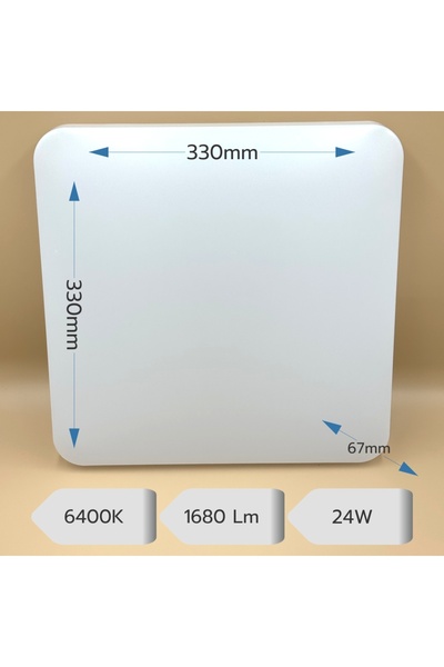 DELIGHT Plafonieră LED Slim Milky 24W=200W, 330x330 mm, 6400K, lumină rece