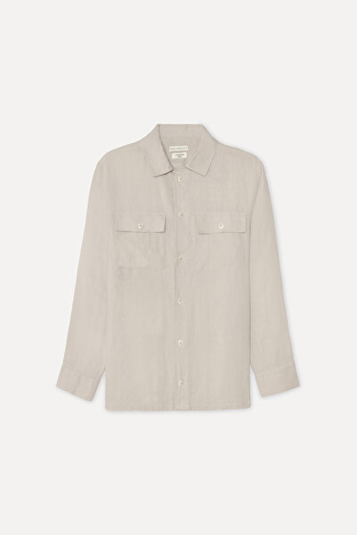 Mudo Men's Beige Regular Fit Long Sleeve Linen Shirt
