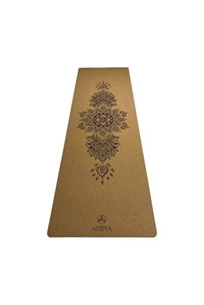 ASTEYA Yoga/Fitness/Pilates Mat, Natural Cork, Bloom Design, 1830x610x4mm,