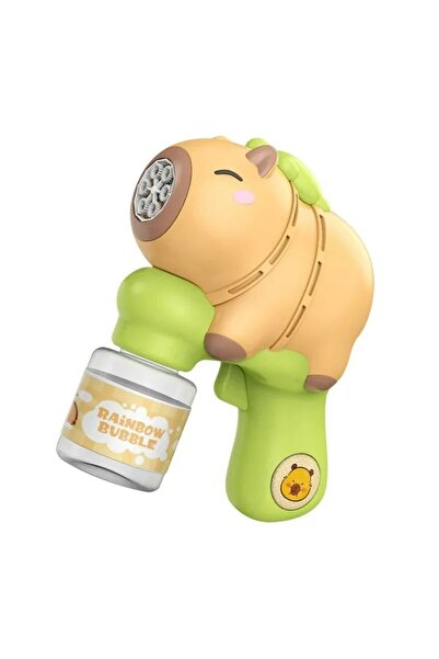 ETOY Pistol de facut bule cu design animalut dragut si solutie, verde si maro...