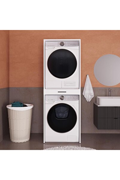Bimossa LİNORA Y0140 Çamaşır ve Kurutma Makinesi Dolabı Beyaz Çekmeceli Banyo...