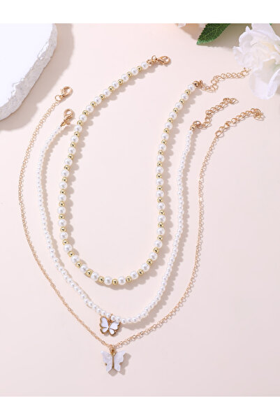 Take Two By Styli Pack of 3 - White Pearl and Butterfly Necklace