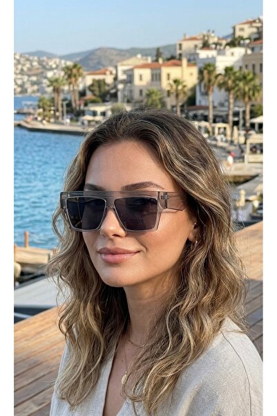 SADEN نظارة شمسية فيلورا مربعة الشكل باللون الرمادي الشفاف، طراز حديث مع حماي...
