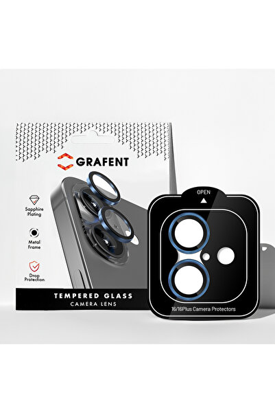 Grafent واقي عدسة سافاير لهاتف آيفون 16 / 16 بلس - أزرق داكن، تغطية كاملة للك...