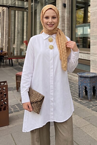 InStyle Double Buckle White Asymmetrical Tunic