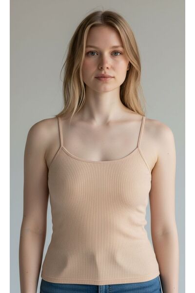 ExLove Women's Ribbed Look Thin Strap Basic Athlete Top