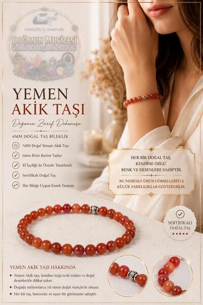 GÜMÜŞTEL EL SANATLARI Certified Yemeni Agate Natural Stone Bracelet