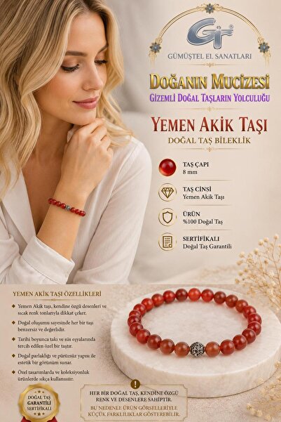 GÜMÜŞTEL EL SANATLARI Certified Yemeni Agate Natural Stone Bracelet
