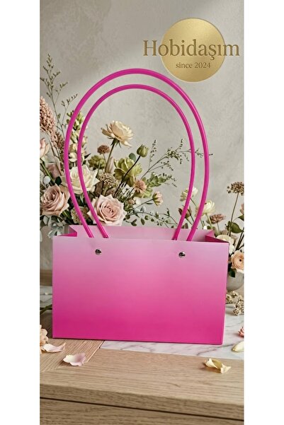 hobidaşım Ombre Geçişli Lüks Çiçek Çantası - Neon Pembe Seri