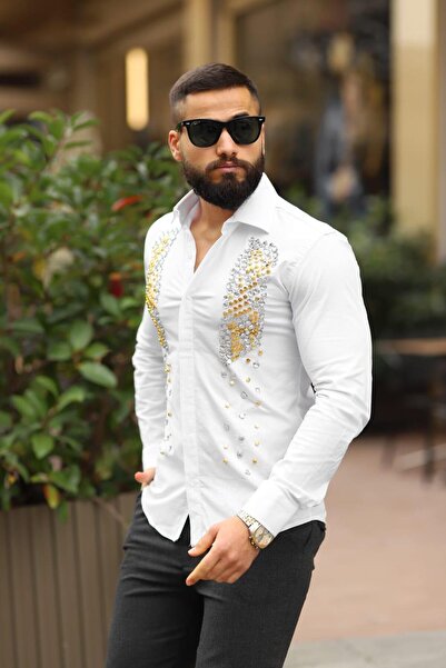 BAYIM Erkek Slim-Fit Yoğun Taş İşlemeli Lüks Tasarım Premium Gömlek