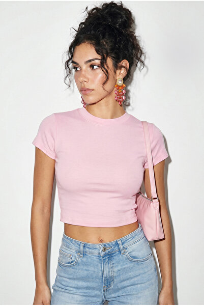 Bianco Lucci Women's Short Sleeve Crew Neck Crop T-Shirt 60286904