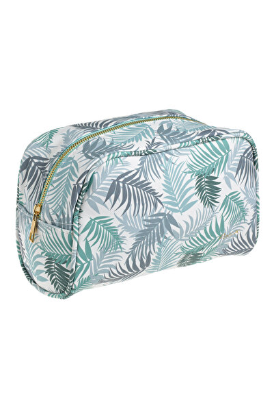 Zumzeria White Pouch with Green Gray Fern Pattern 'Vintage' 25x8x16cm