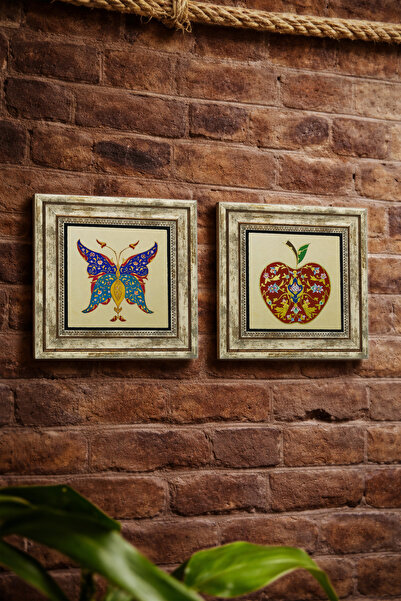 Sadrazam Butterfly Pattern and Apple Pattern 25X25 cm Set of 2 Natural Stone ...