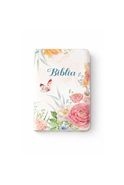 Light Store Biblie de dimensiuni medii, piele ecologică, model floral roz, fe...