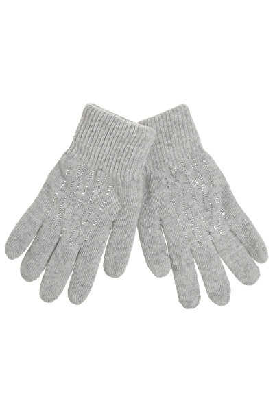 Zumzeria Gray Knitted Gloves with Rhinestones & Lining for Women