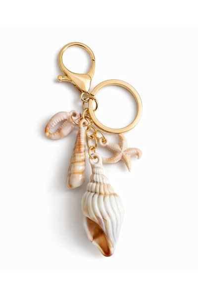 Generic Luxury Seashell Keychain – Gold Ocean Charm with Starfish & Natural S...