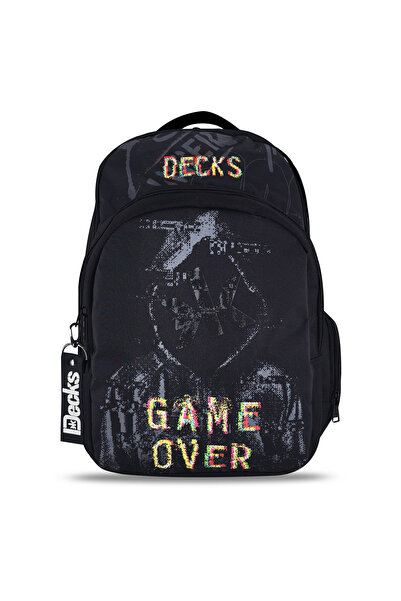 Zumzeria Black Backpack with 'Game Over' Print - 33x18x48cm