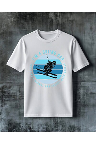 COMVİCHO Skiing Dad Blue Design Printed Oversize T-Shirt