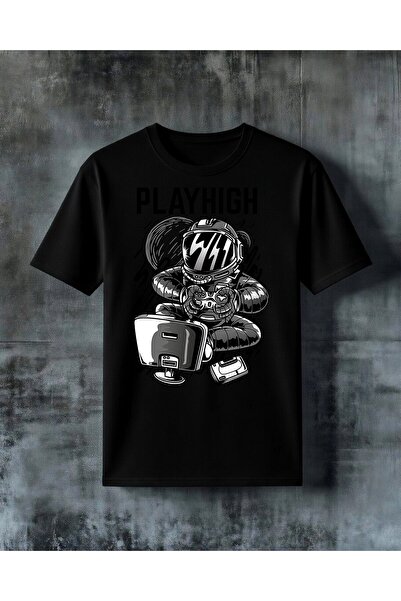 COMVİCHO تي شيرت كبير الحجم مطبوع عليه رائد الفضاء من playhigh
