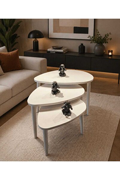 Senka Wood Damla İskandinav tarz mdf lake boyalı modern Zigon Sehpa 3'lü Set