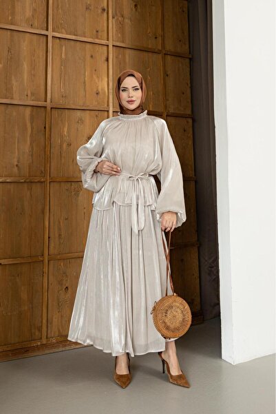 NevaMar Chiffon Skirt Suit with Drawstring Collar