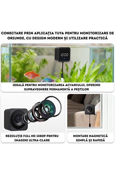 NITOPLAY Camera de Supraveghere Nitoplay® Glass, Montare Magnetica pe Fereastra/Sticla/Acvariu/Trepied, Full HD, WiFi, Vedere Nocturna Starlight, Detectare Miscare, Audio Bidirectional, Aplicatie TUYA