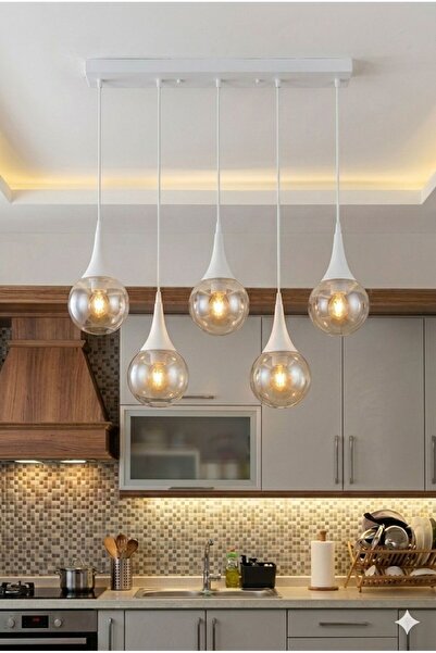 VENON Elora 5.li SIRALI ✨ BEYAZ ✨ BAL GLOP CAMLI ✨ Yemek Masası Avizesi Salon...