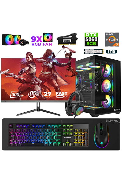 XASER Star X450 Ryzen 7 7800X3D 16GB Ram 1TB M.2 NVMe SSD 8GB RTX5060 27" 300...