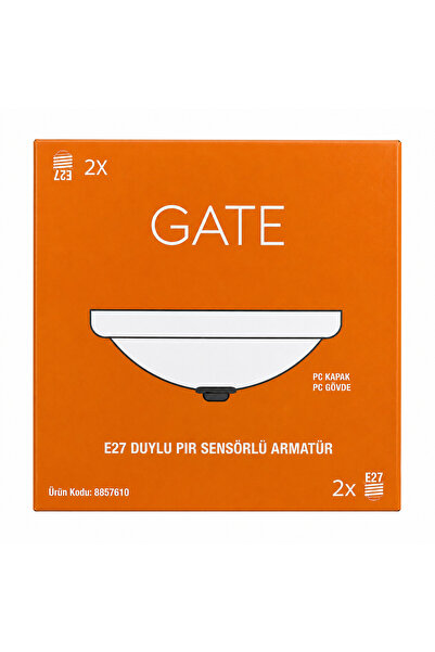 Gate E27 Duylu PIR Sensörlü Tavan Armatürü Hareket Sensörlü Beyaz Armatür