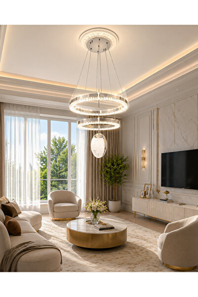 Turanconcept Kardelen Modern Tasarım Sarkıt Led Avize 3 Renk Işık Kristal Gör...