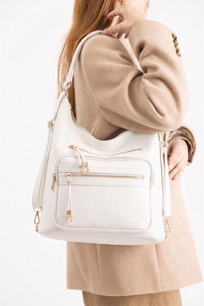 MILANOFOX Women's White Large Size Multi-Compartment Leather Shoulder and Bac...