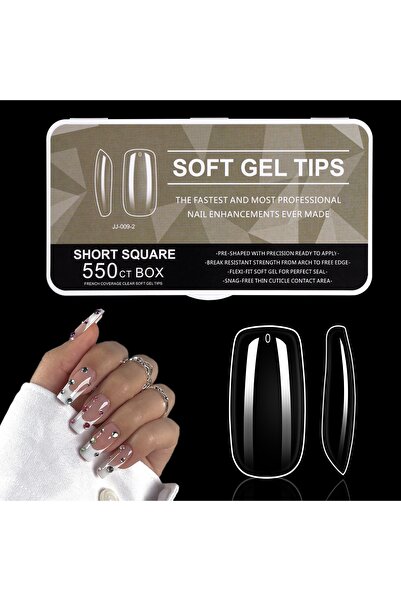 choice2 SHORT SQUARE 550pcs Coffin Almond Soft Gel Nail Tips False Half Cover...