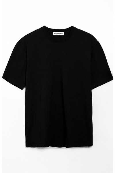 Rowsmen Tricou negru pentru bărbați, 100% bumbac organic, cu textură groasă, ...