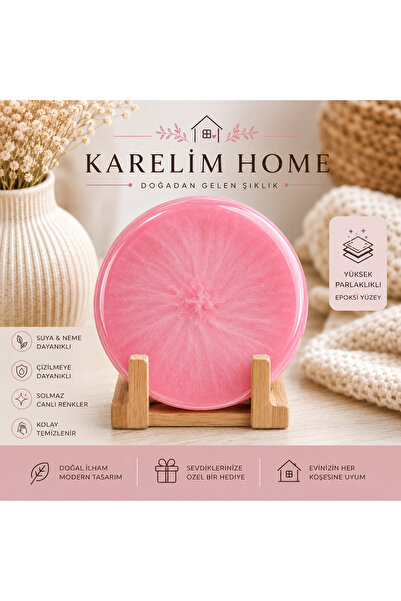 karelim home Set of 4 Pink Pearlescent Coasters Epoxy Special Series