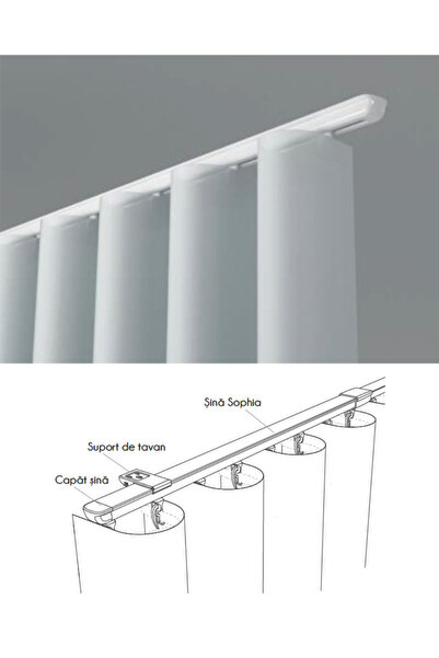 Sophia Șină metalică extensibilă WAVE SOPHIA, pentru perdelele și draperii, albă 2020 mm