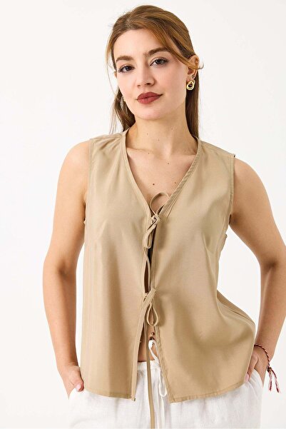 Raneel Kazançlı Alışveriş Tied V-Neck Strappy Vest Mink